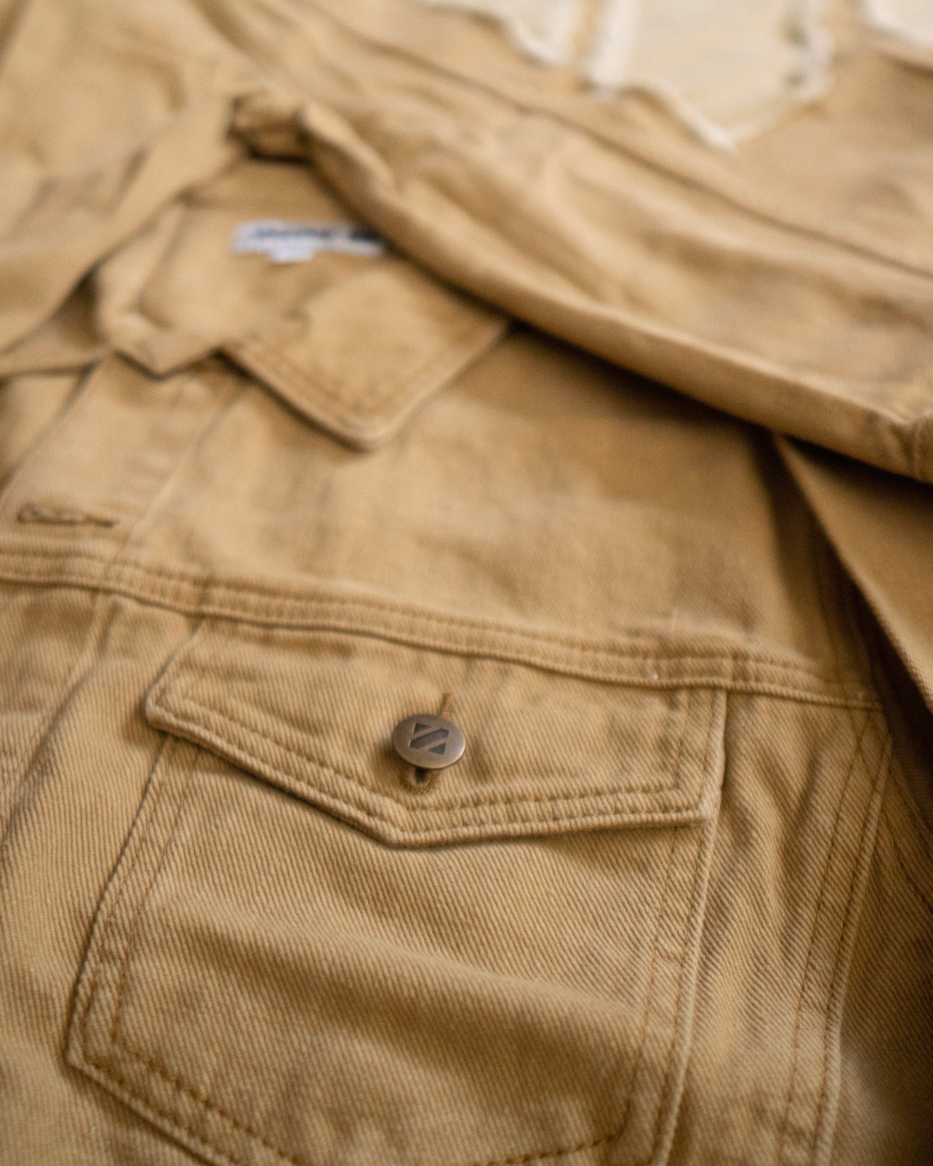 DISTRESSED LATTE DENIM JACKET