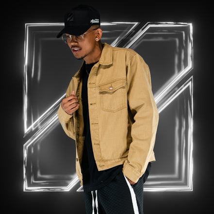 DISTRESSED LATTE DENIM JACKET